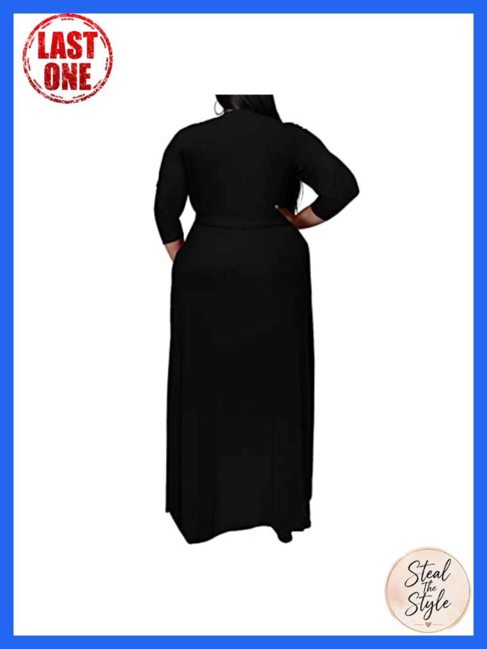 Plus Size Maxi Dress for Curvy Women - 3/4 Sleeve V-Neck Flowy Dress with - Picture 3 of 6